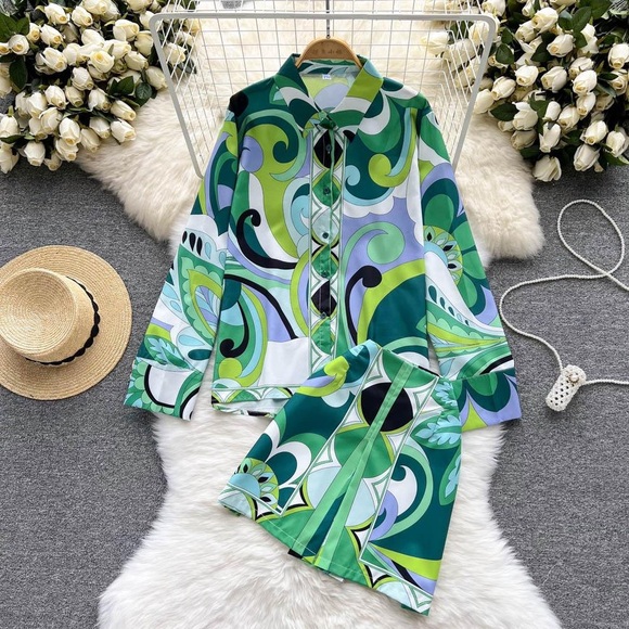 Zara Co-ord Set Green Print (S/M) - Picture 3 of 9
